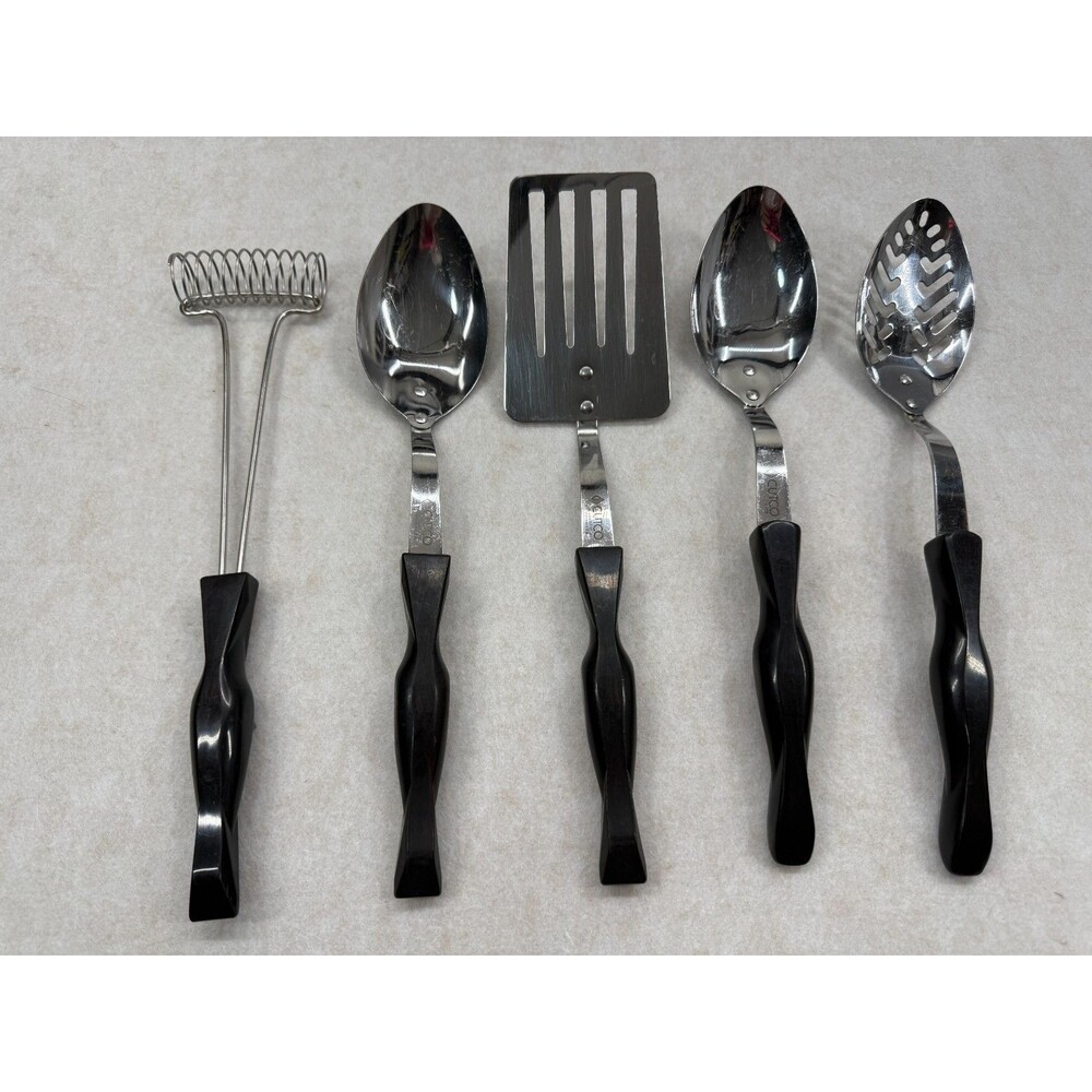 CUTCO Lot of 5 Serving Utensils Black Handles 17KD 17JI Slot Spoon Turner Whisk